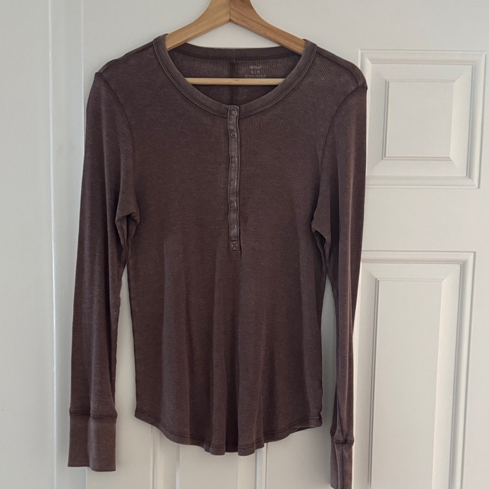 Aerie Women's Long Sleeve Henley Top - Eggplant